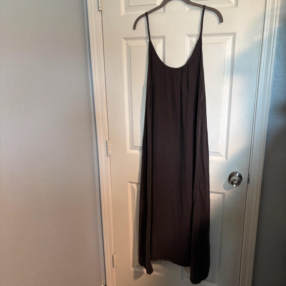 Natural Life Charcoal Grey Gauze Maxi Dress Boho Spaghetti Strap Raw Hem L/XL - Picture 3 of 12